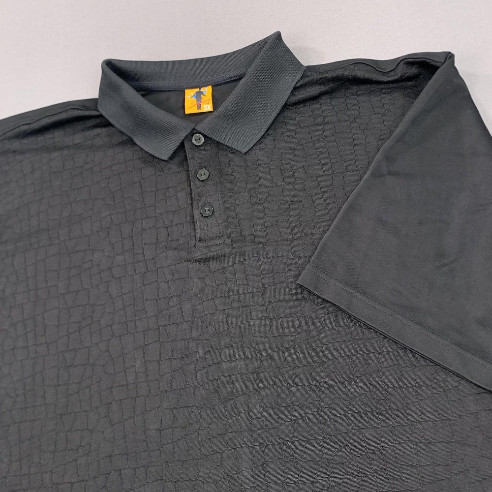 Steve Harvey Polo Men 3XL Caiman Textured Black Stretch Rayon Short Sleeve Golf‎
